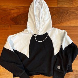 ADIDAS Black and White Cropped Hoodie Sweatshirt